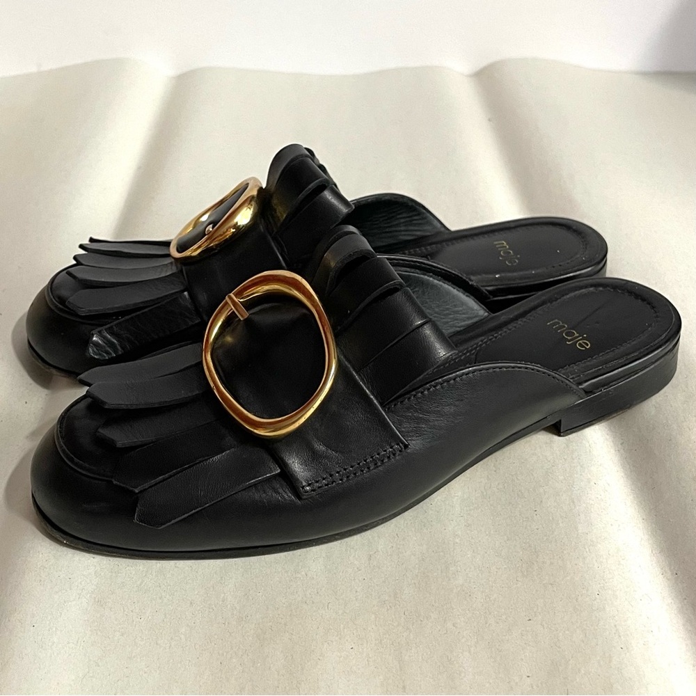 MAJE Women’s Black Leather Mules